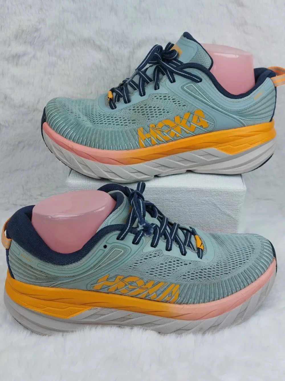 Hoka One One Bondi 7 Women's Blue Haze Black Iris Lace-Up Running Shoes Size 8D